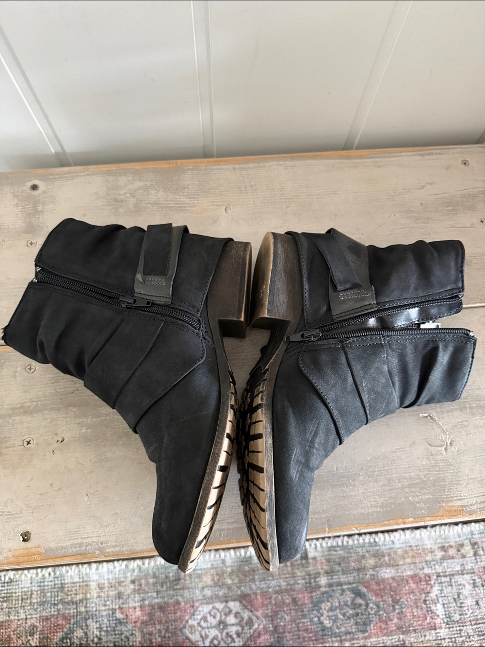 Women's Suede Moto Black Ankle Boots with Buckle Strap - Picture 4 of 7